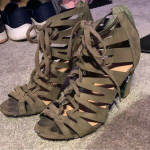 Green Lace Up Heels Painted Bottoms